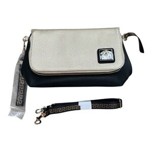 VERSACE Parfums Gold Black Faux Leather Clutch Crossbody Bag (NEW)